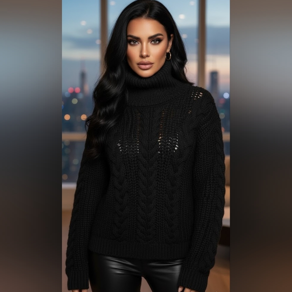 Mango MNG cable knit turtleneck sweater XS